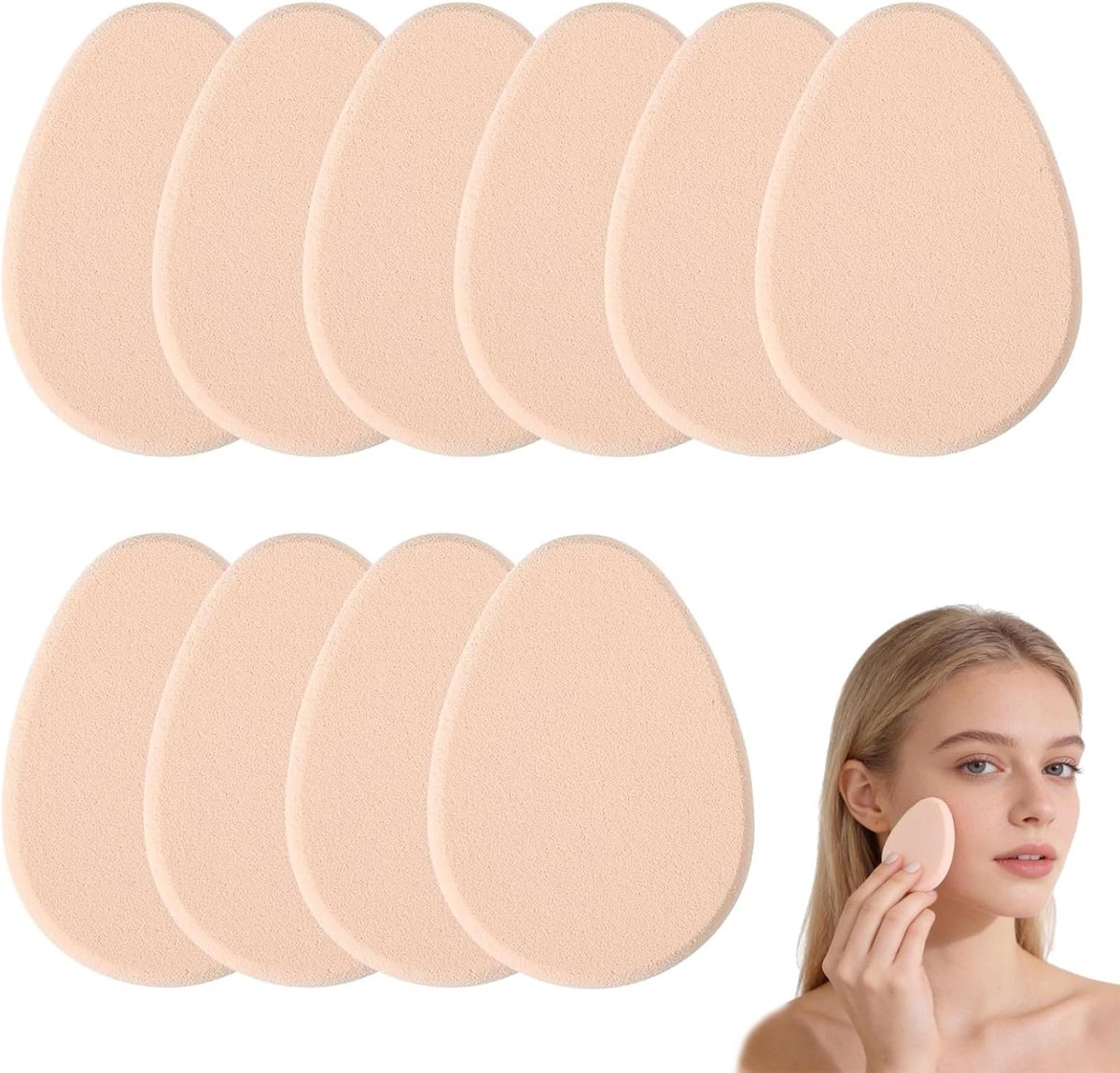 SnelShoppen - 10 Stuks Beige Make-up Sponzen Set - Poederkwasten voor Vloeibare, Romige en Poeder Foundation - Nauwkeurige Controle en Glad Uiterlijk