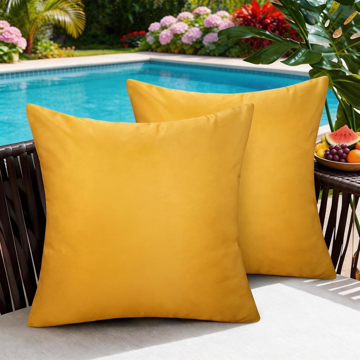 SnelShoppen - Waterproof Polyester Kussenhoezen Set van 2, 50x50 cm, Geel, Decoratieve Kussens voor Binnen en Buiten, Tuin, Woonkamer, Slaapkamer, Wat