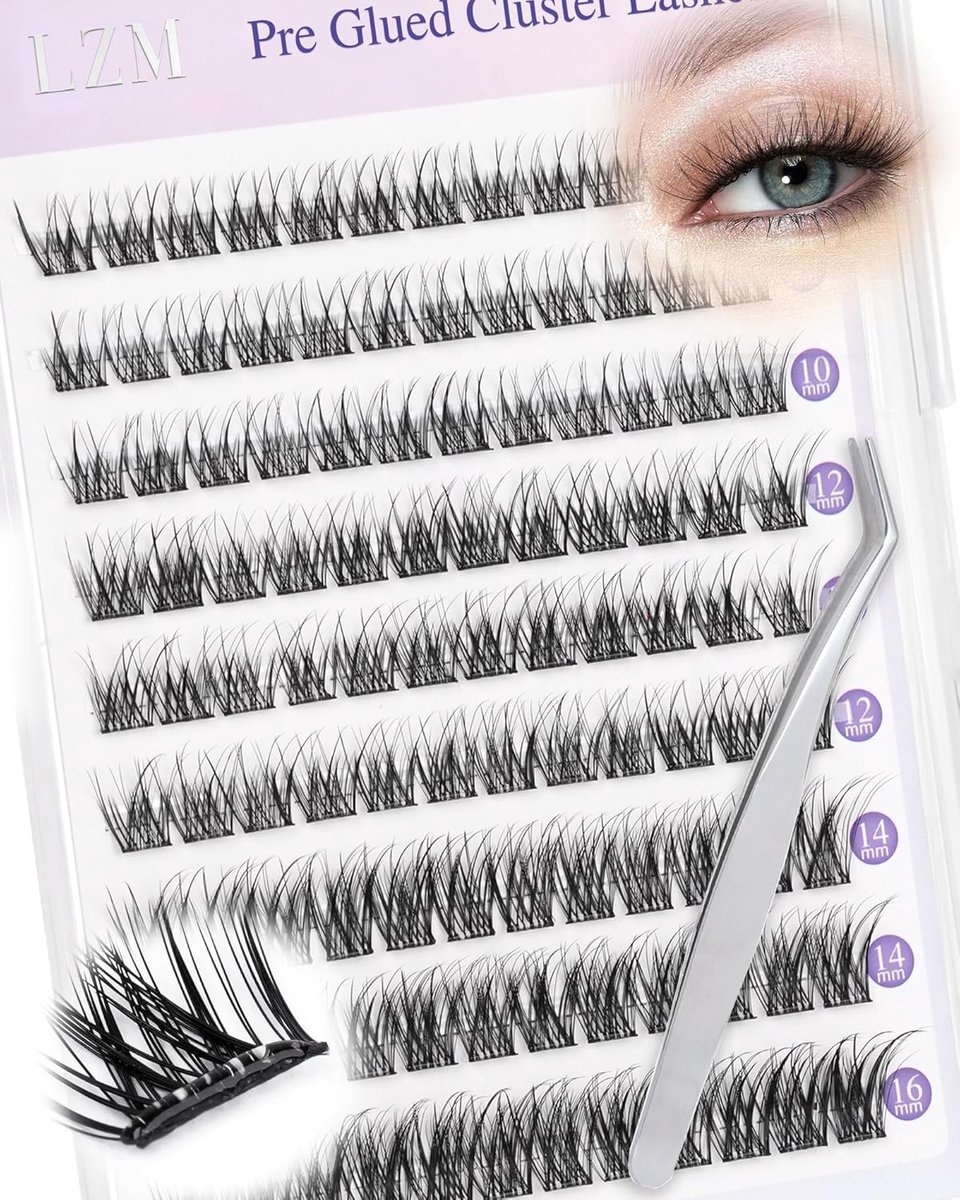 SnelShoppen - LZM Preglued Eyelashes Cluster Kit C Curl - Natuurlijke Wimperclusters met Tweezers - Mix Lengtes - Ideaal voor Feest en Dagelijks Gebru