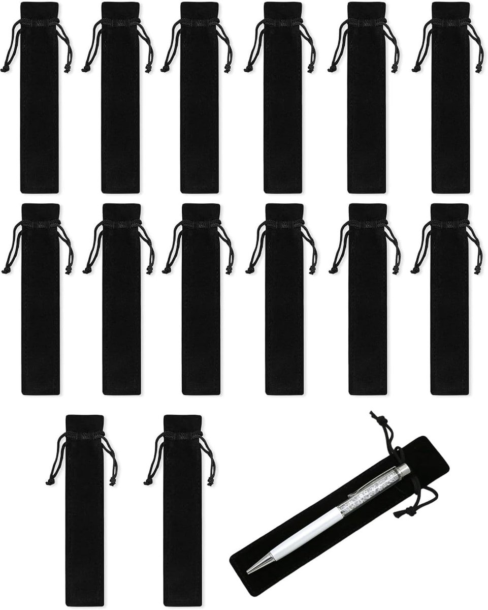 SnelShoppen - Zachte fluwelen etui 15 stuks zwart met trekkoord, elegante organizer voor pennen, sieraden, geschenken, ideaal voor kantoor, school, re