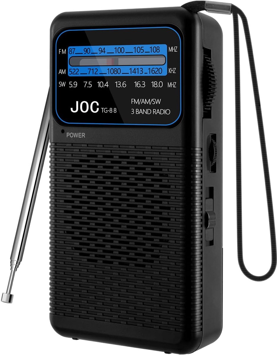 SnelShoppen - Mini Radio Draagbaar AM/SW/FM met Carabiners en Hoofdtelefoonaansluiting, Ideaal voor Reis, Wandelen en Vissen, Uitstekende Ontvangst