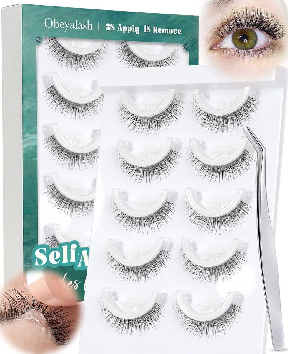 SnelShoppen - Pre-glued Eyelashes Natural - Zelfklevende Wimperextensions zonder Lijm, 5 Paar Natuurlijke Wimpers met 10 Extra Plakstrips en Pincet -