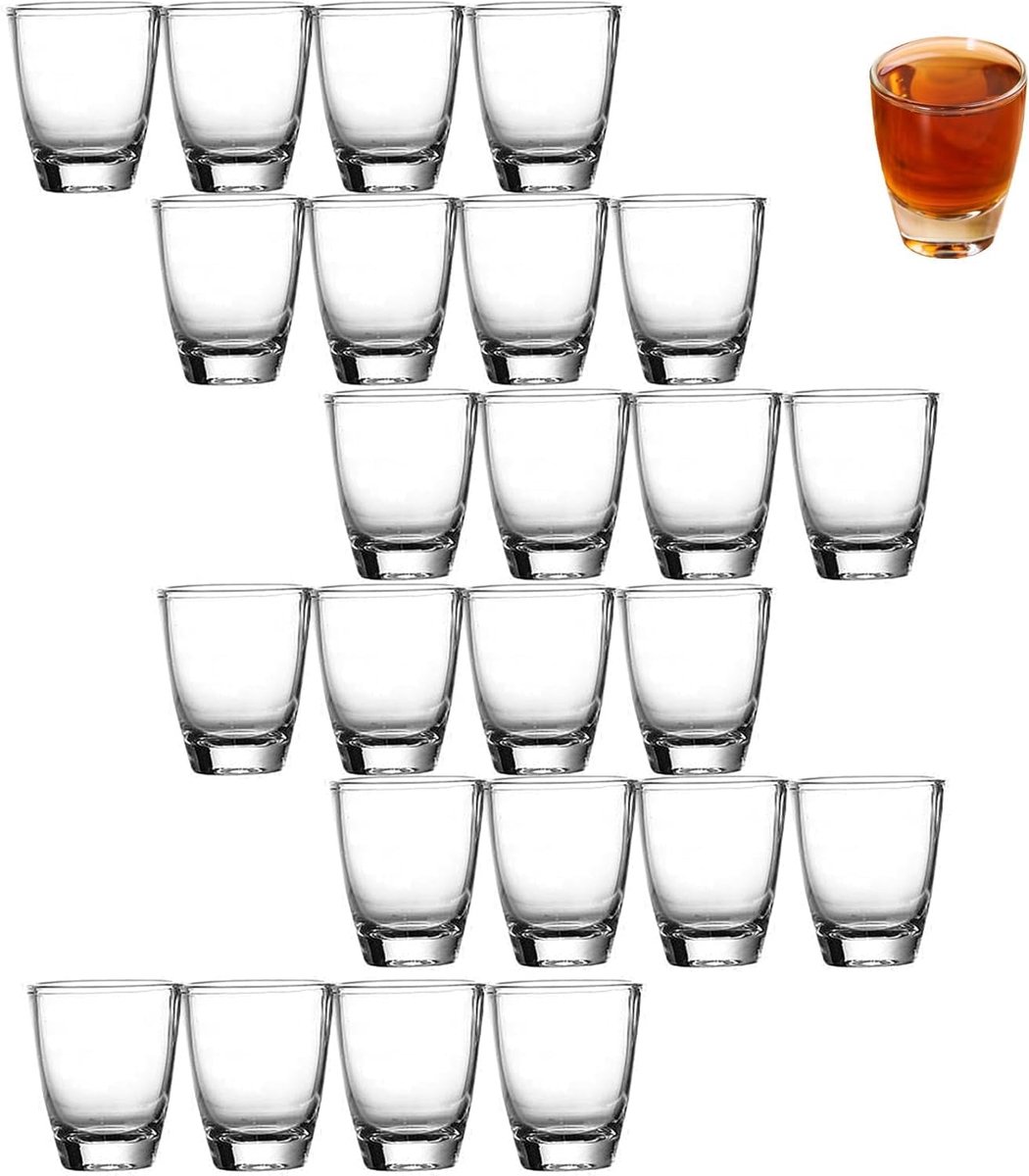 SnelShoppen - Set van 24 Shotglazen 35ml - Dikke Bodem, Helder Glas, Vaatwasserbestendig - Perfect voor Feestjes, Bars en Catering