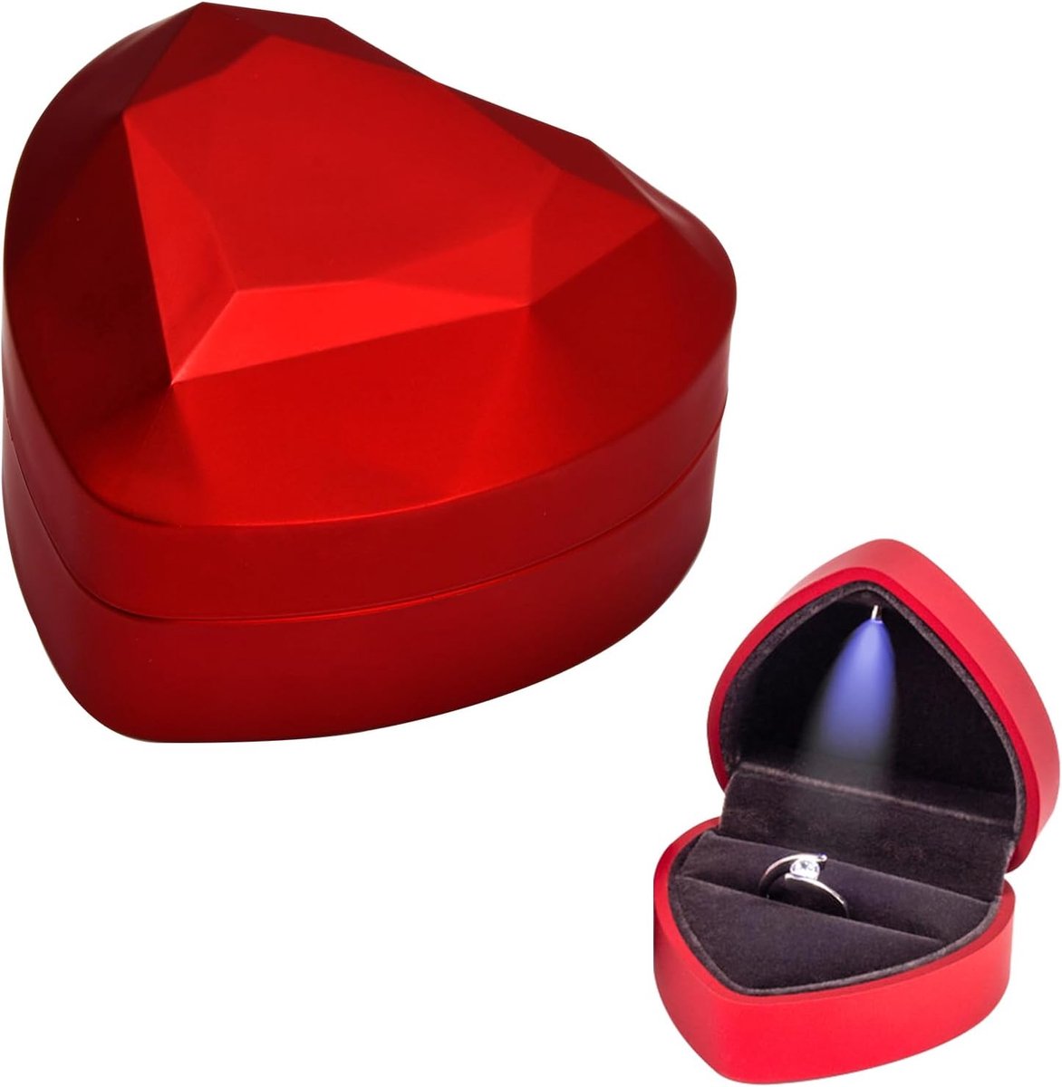 SnelShoppen - Luxe LED Ringdoos met Fluwelen Interieur - Hartvormige Trouwringdoos voor Verloving, Bruiloft en Speciale Gelegenheden - 70x65x45mm