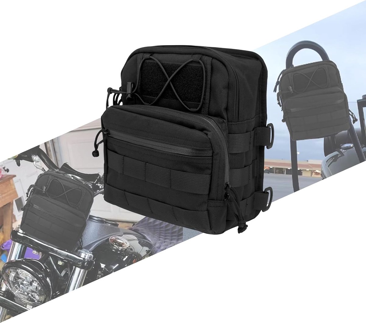 SnelShoppen - Motorbike Tool Roll Universele Motorfiets Saddlebag Sissy Bar Bag Handlebar Voorraad Tas Zwart Geschikt voor Harley Yamaha Suzuki Kawasa