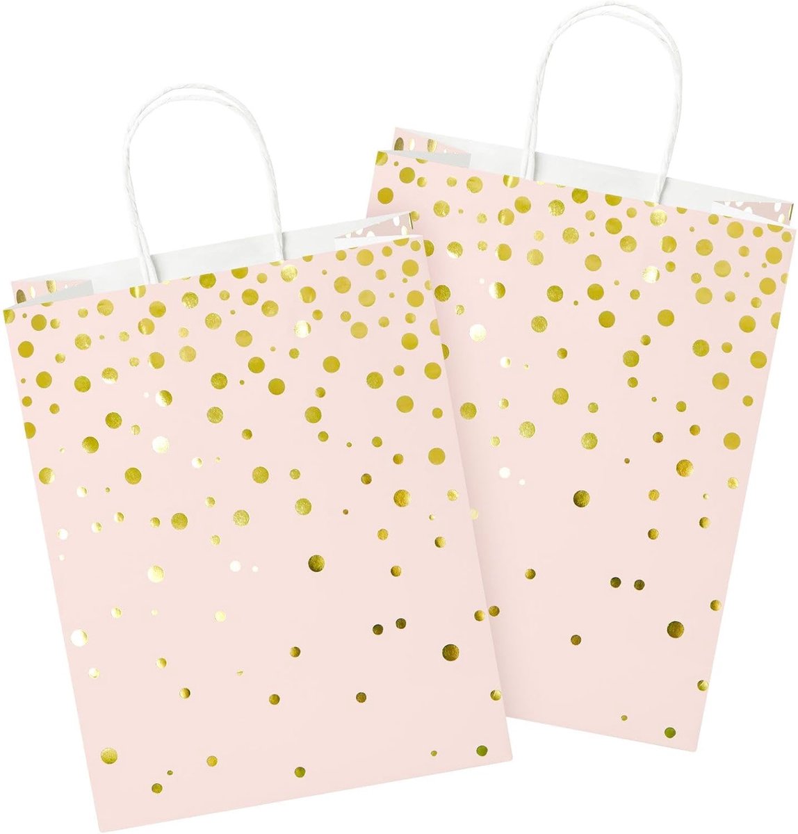 SnelShoppen - Set van 16 Roze Gouden Papieren Tassen - Kraft Papier met Handvatten - Medium Cadeautassen voor Feesten, Verjaardagen, Bruiloften en Mee