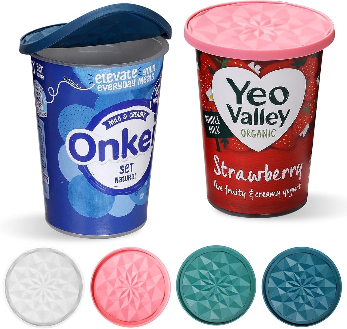 SnelShoppen - 4 Stuks Silicone Yogurt Lids, Herbruikbare Deksel voor Yoghurtbekers, 500g, Multifunctioneel, Coaster, Warmtebestendig Tot 110°C, Ideaal