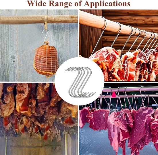 SnelShoppen - Smoke Hooks S Hooks 30 Stuks Rvs Butcher Hooks 121mm/142mm/173mm, Vlees Haken voor Roken, Grillen en Slachten van Snelshoppen — afbeelding 4