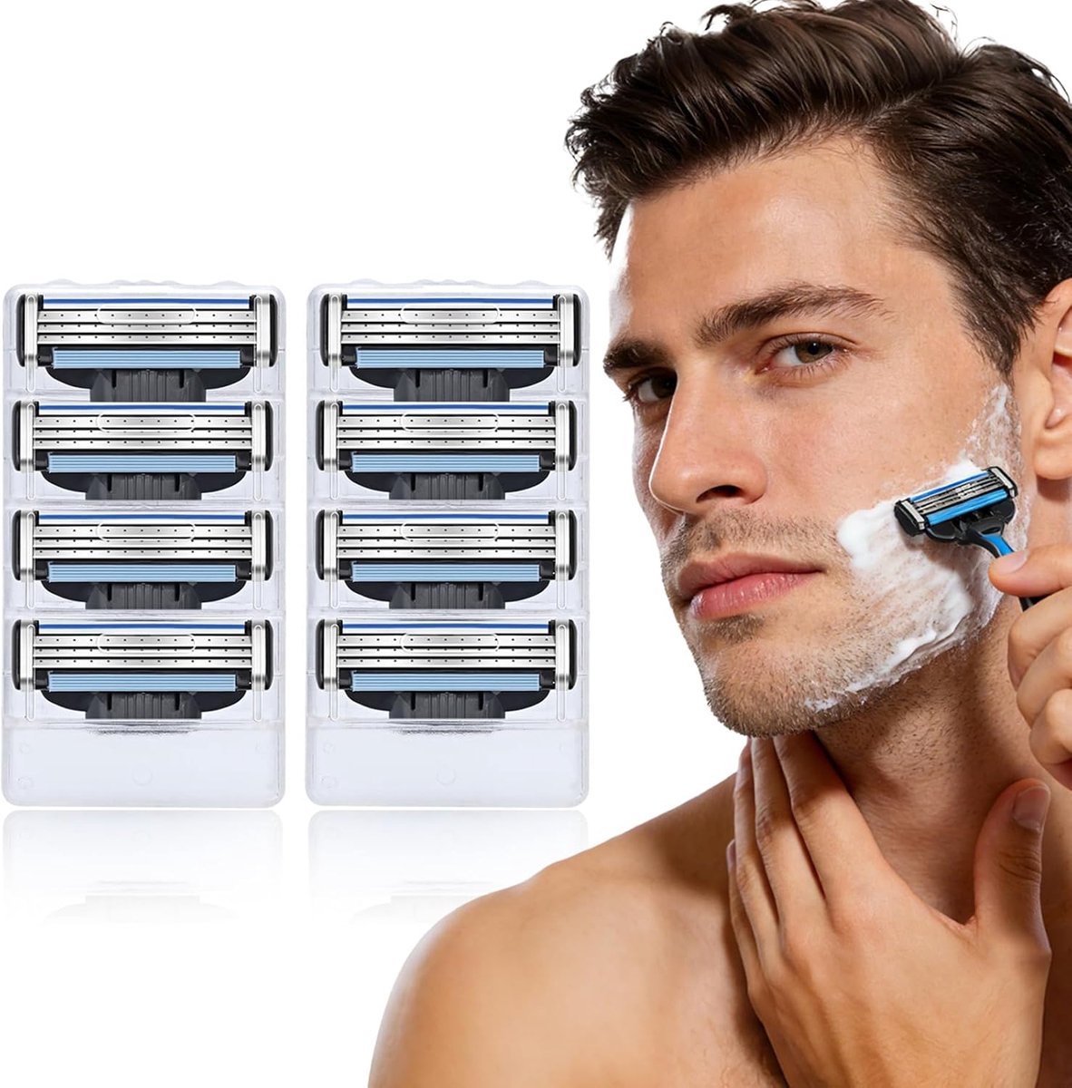 SnelShoppen - 8 Stuks Scheermesjes voor Baard en Gezicht - Rvs Scheermesjes met Drie Scherp Geslepen Bladen - Voor een Perfecte Scheerbeurt - Ideaal v