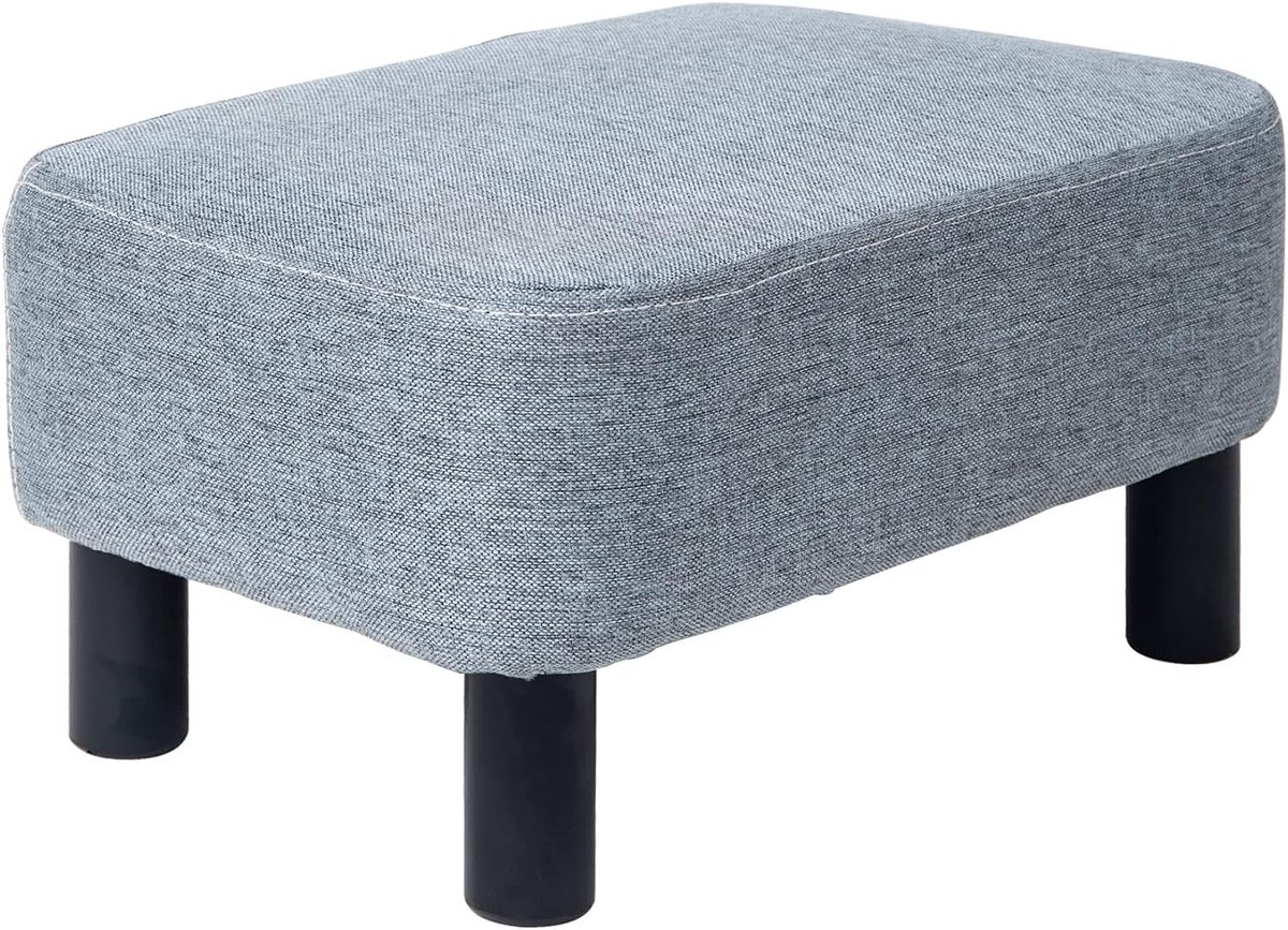 SnelShoppen - Lichtgrijze Voetenbank - Leren Pouffe - Rectangulaire Ottomans met Gevoerde Zitting en Dennenhouten Poten - Perfect voor Woonkamer en Sl