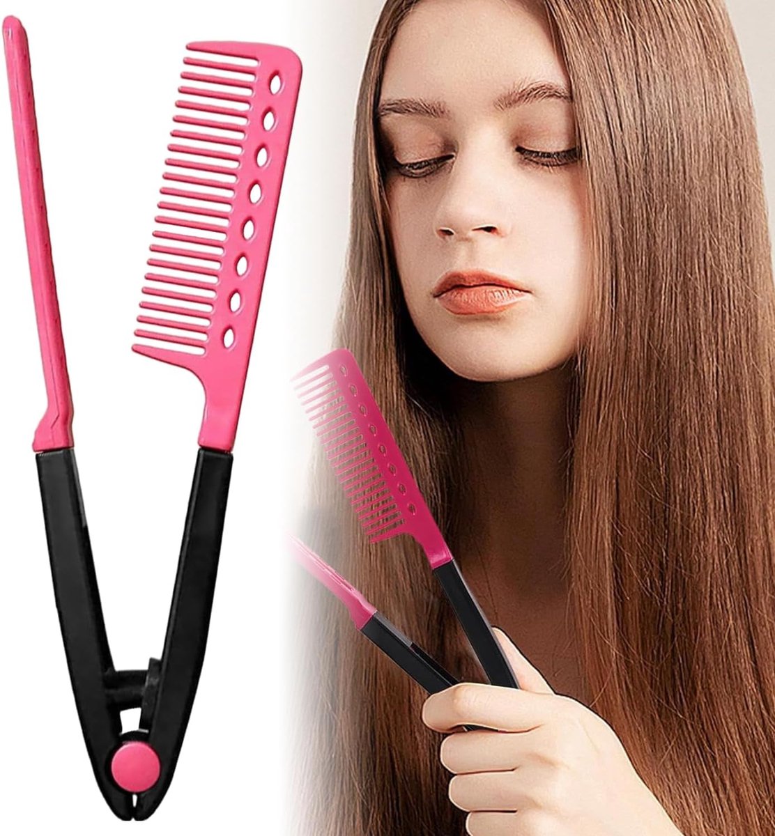 SnelShoppen - Hair Straightener Comb - V Vorm Styling Kam met Warmtebestendige Technologie, Antistatisch, Ergonomisch en Draagbaar voor Perfecte Haars