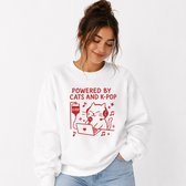 Powered by Cats and K-Pop Sweatshirt - Wit Unisex - Kawaii K-Pop Design
