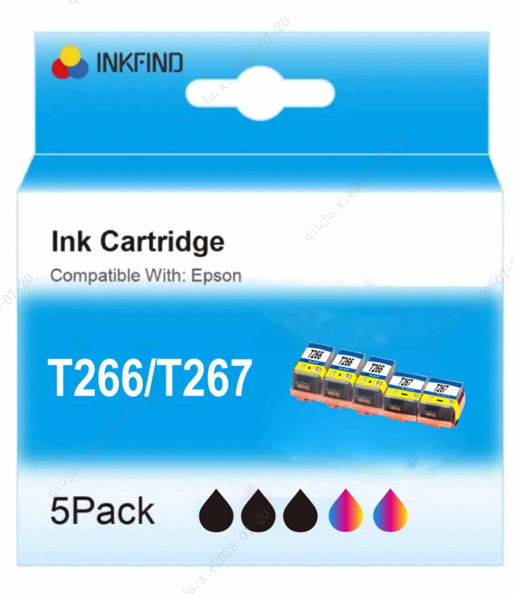 INKFIND T266 T267 inkt (Zwart x 3 + Kleur x 2) voor Epson T2661 T2670 2661 2670 Epson266 267 inktcartridge multipack 5 stuks (T266 x 3 / T267 x 2) Geschikt voor Workforce WF-100W WF‑110W WF 100W 110W Printer (3 x T266, 9 ml, 2 x T267, 11 ml) - 5 PACK