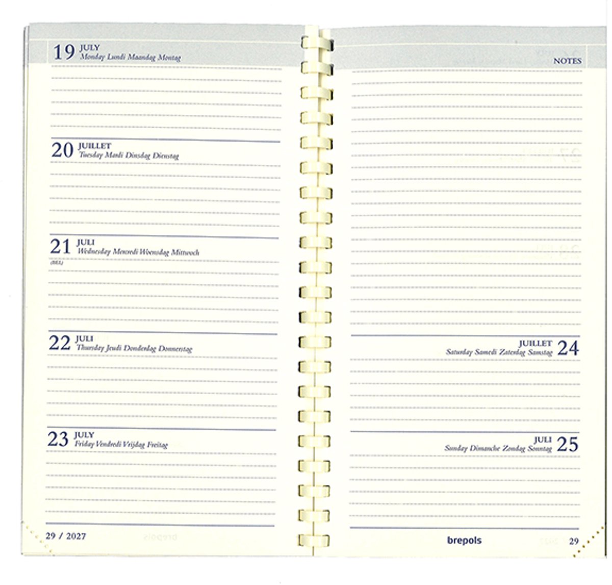Brepols agenda 2027 - NOTAPLAN [0.716] - VULLING - 1 week op 2 pagina's - Weekoverzicht - Navulling - 8,9 x 16 cm