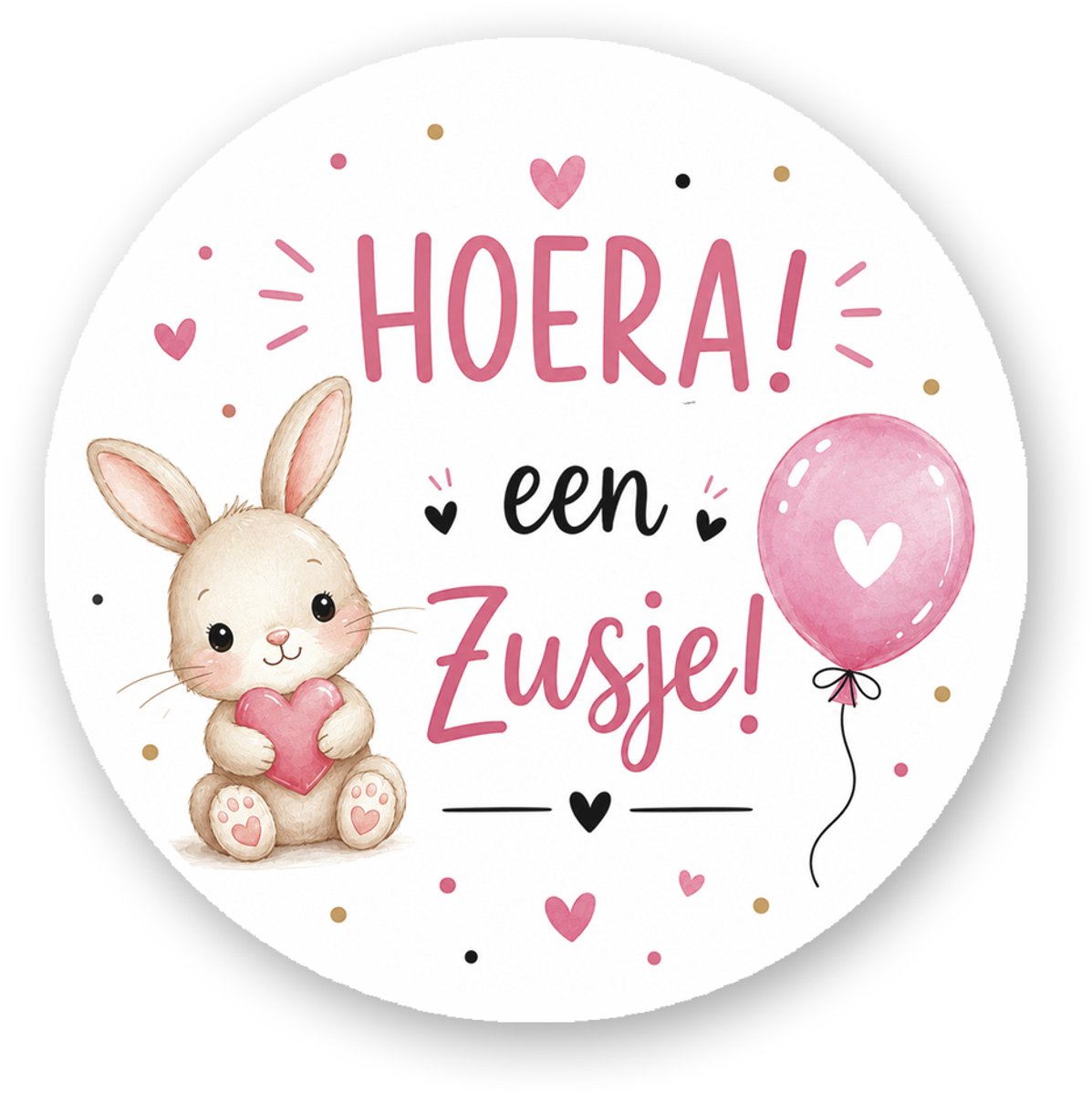 Sluitsticker Hoera een Zusje – Schattige sluitzegel met konijntje | 25 stuks