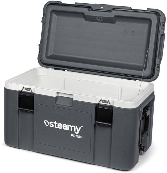 SnelShoppen - Steamy Pro 50 Koelbox 50 liter - Grijs - Ideaal voor Camping, Feest, Tuin, BBQ - Duurzaam, Lichtgewicht en Ruim — afbeelding 2