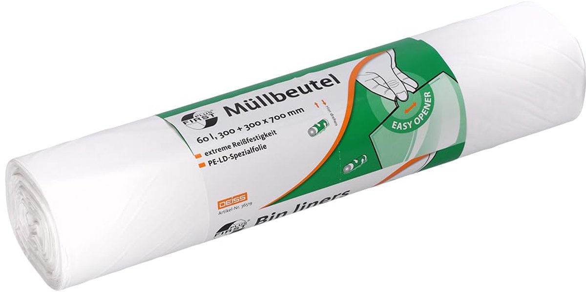 SnelShoppen - Afvalzakken 60 liter wit, 50 stuks, sterke en duurzame vuilniszakken, ideaal voor keuken, tuin, feest, en dagelijks gebruik