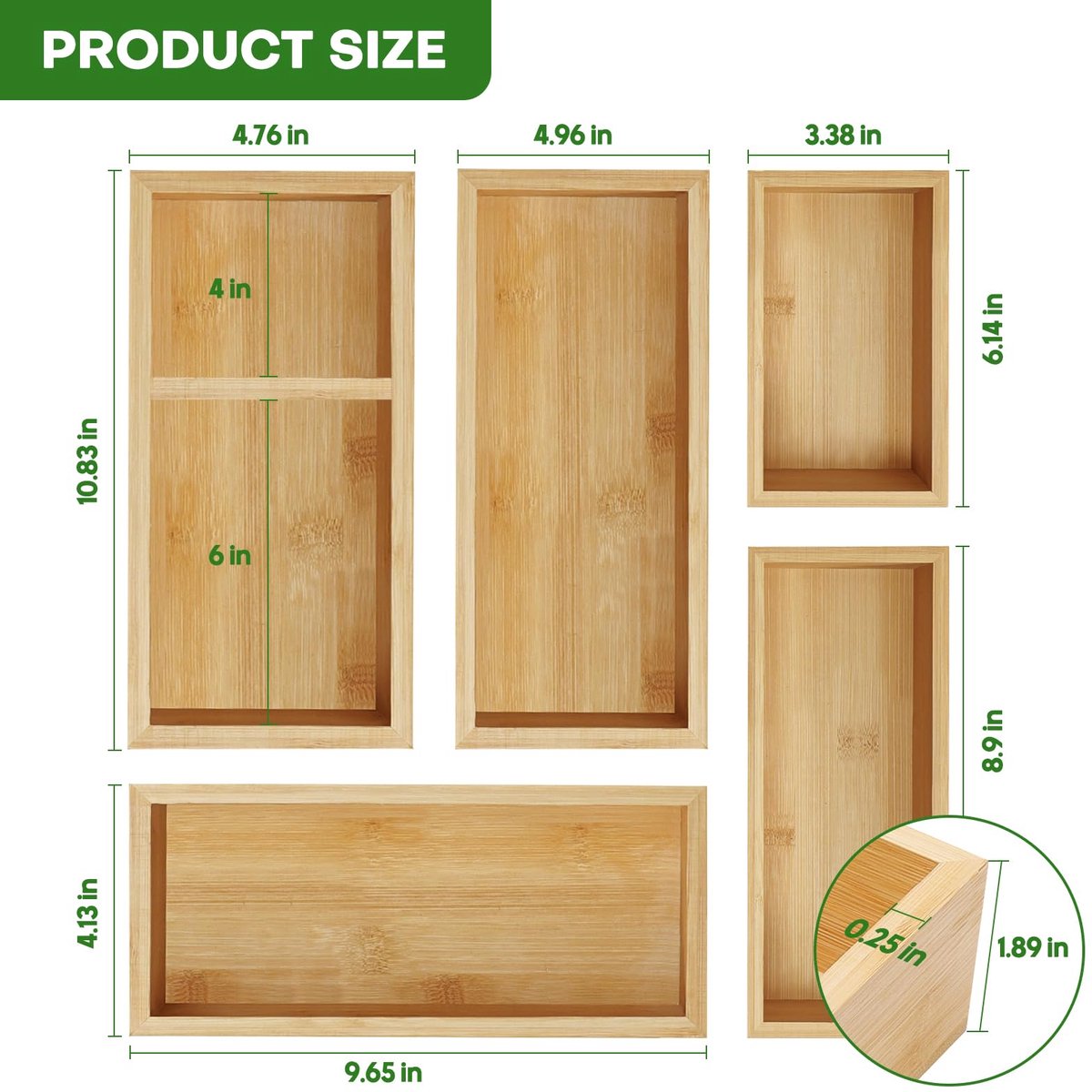 SnelShoppen - Bamboe Lade-organizer Set 5-delig - Multi-functionele Houten Opberg-organizers voor Keuken, Badkamer, Bureau, Make-up en Sieraden - Lade — cadeau in Cadeau-ideeën - foto 5