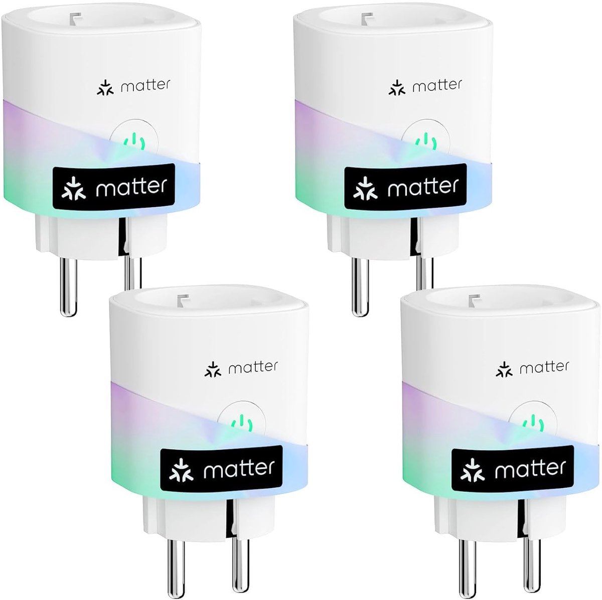 Slim Stopcontact met Energiemeter - Matter WiFi Smart Stekker - Stroomverbruiksmeter - Compatibel met Apple Home, Alexa & Google Home - 16A - 4 Stuks