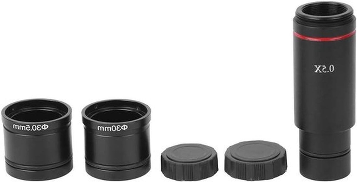 Microscoopcamera-adapter voor C-mount, CCD-interface, krimplens. Hoge kwaliteit. Komt met 0,5x vergroting.