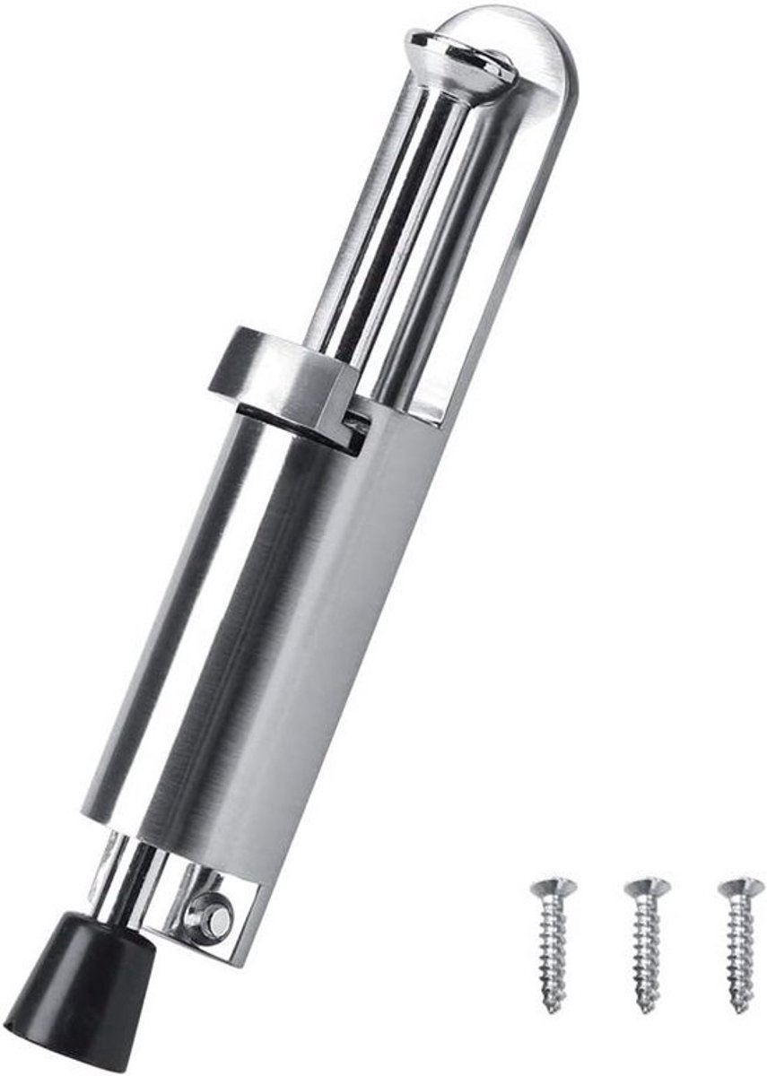 Zware veerbelaste deurstop deurhouder, 6 inch, zinklegering, rubberen voet, zilverkleurig