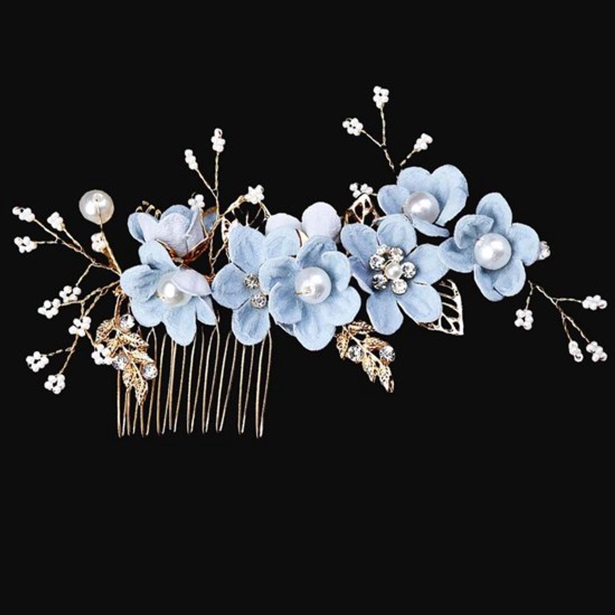 Haarkammen en Haarspelden Set voor Bruiloft - Bruidsmeisjes Accessoires met Bloemen - Blauwe Bal - Vrouwen en Meisjes