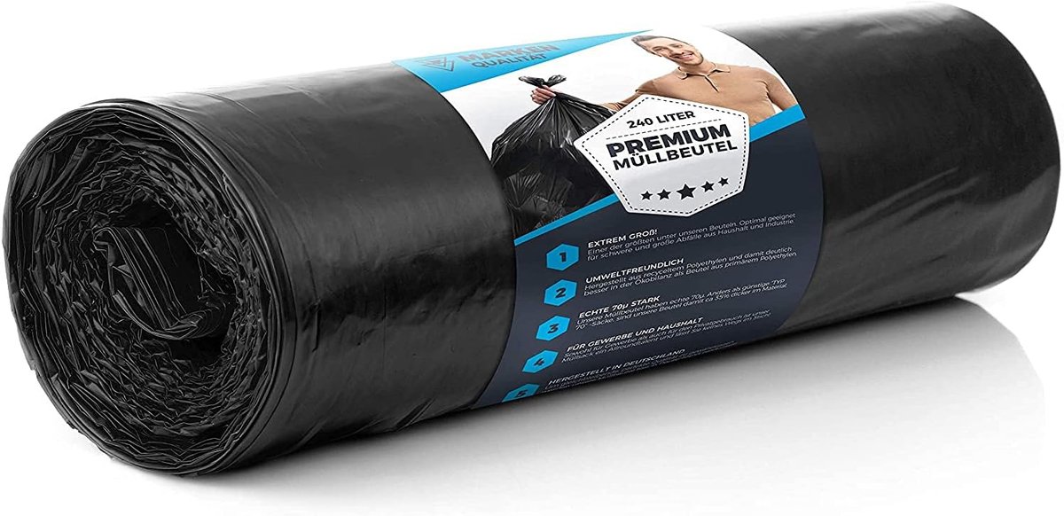 SnelShoppen - XXL Afvalzakken 240 Liter - 10 Stuks - Extra Sterke 70µ LDPE Vuilniszakken voor Tuin, Keuken en Schoonmaak - 110x125 cm