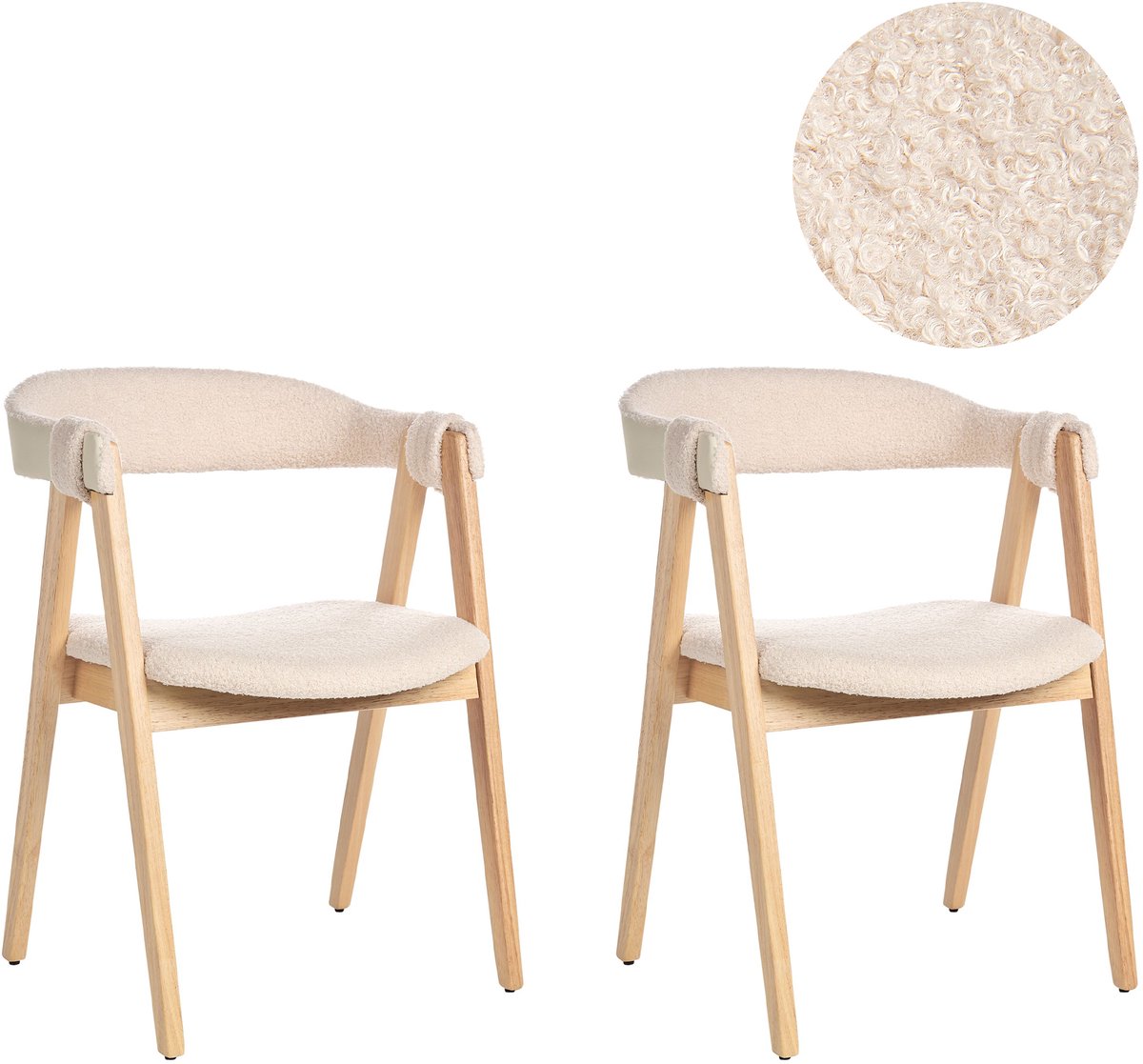 Beliani DAY - Eetkamerstoel set van 2 - Lichtbeige - Bouclé