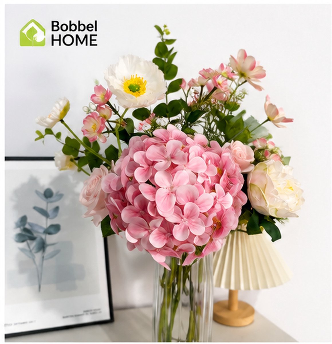 Bobbel Home Kunstbloemen Boeket – Zijden Bloemen – Roze Wit – 75 cm