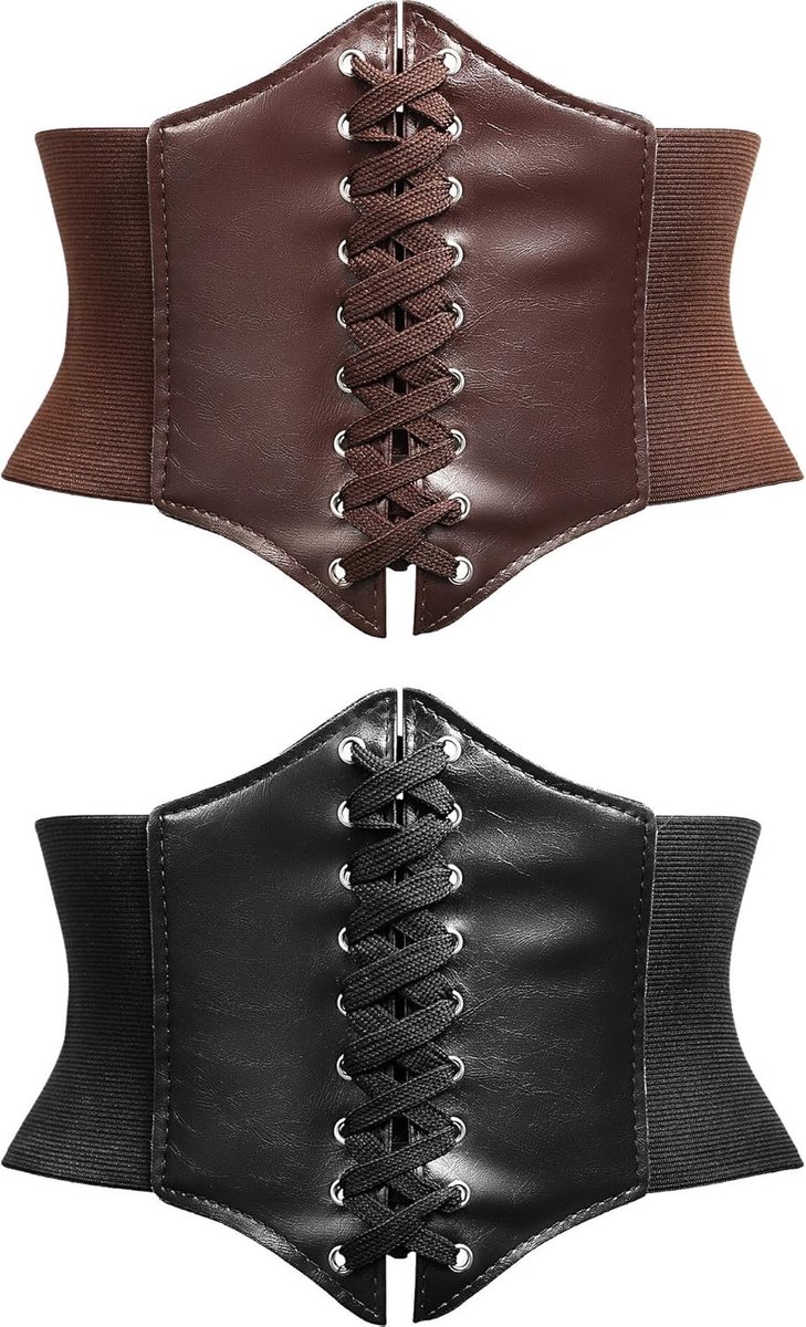 Retro Steampunk Corset Belt Set - 2 Stuks Brede Elastische Taillebanden in Zwart en Bruin voor een Unieke Look