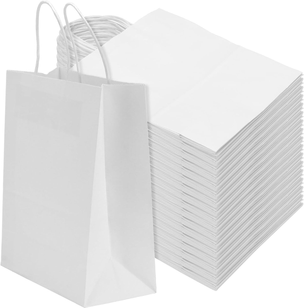 100 Stuks Witte Kraftpapier Gift Zakken met Handvatten, 27x21x11cm, Ideaal voor Verpakking, Feestjes en Winkelen