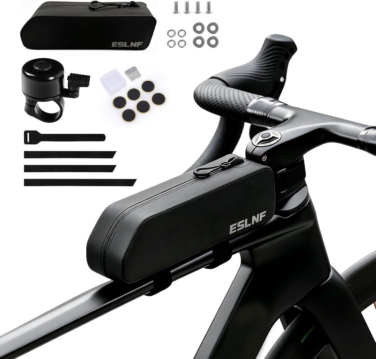 Waterdichte fietsframetas (1,2 l) met ritssluiting, ideaal voor e-bikes, mountainbikes en racefietsen, perfect voor onderweg en extra opbergruimte