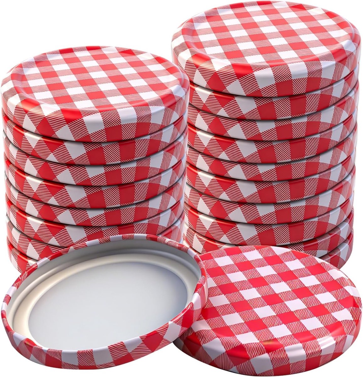 Set van 20 Schroefdeksels voor Potten 82 mm - Rood/Wit - Vervangende Deksels voor Inmaakpotten, Bewaarpotten en Conserveerpotten 230/350/435/570 ml
