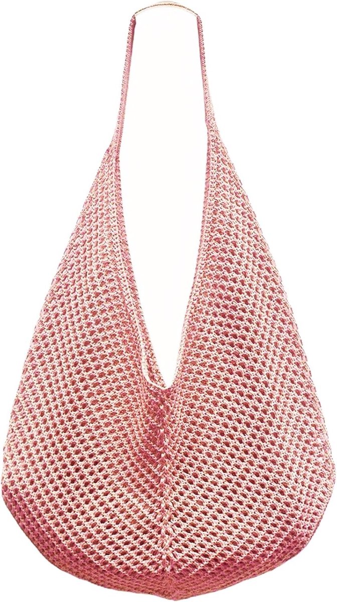 Ruime gebreide boodschappentas, zachte gehaakte tas voor strand en winkelen, handgemaakt en boho-stijl, ideaal voor zomerse uitjes en dagelijks gebruik