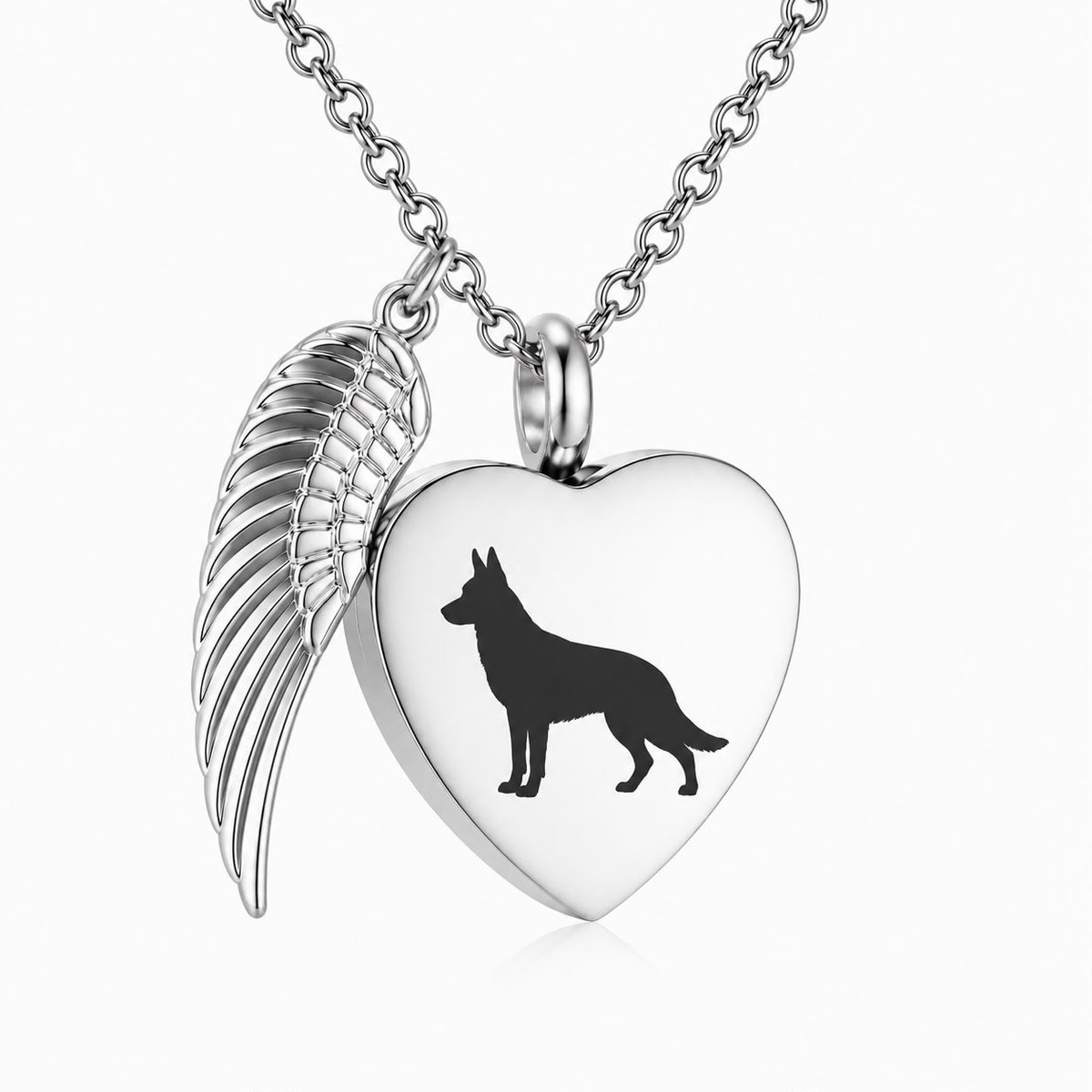 Ashanger Silhouet | Asketting Silhouet Hond Kat | Gedenksieraad met Silhouet | Zilver | Luxe Ashanger Hart met Silhouet | Petshop Seven