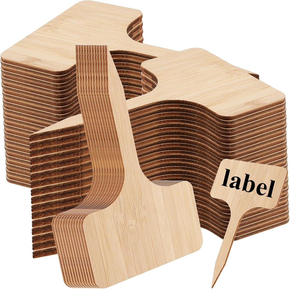 100 Stuks Bamboe Tuinlabels - Houten T-Type Plant Labels voor Buitenplanten, Succulenten, Zaaigoed en Bloemen - 10x6 cm Tuinaccessoires