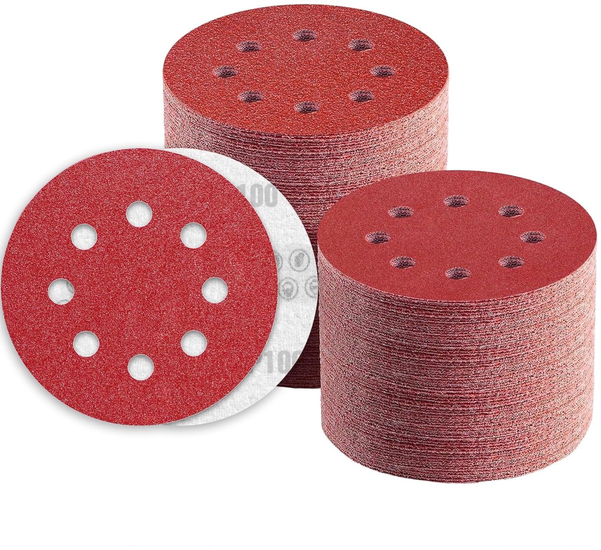 SnelShoppen - 125 mm Schuurpapier Schijven Grit 100 - 80 Stuks - Ronde Schuurdiscs met 8 Gaten voor Orbitalen Schuurmachines - Voor Hout, Plastic, Met