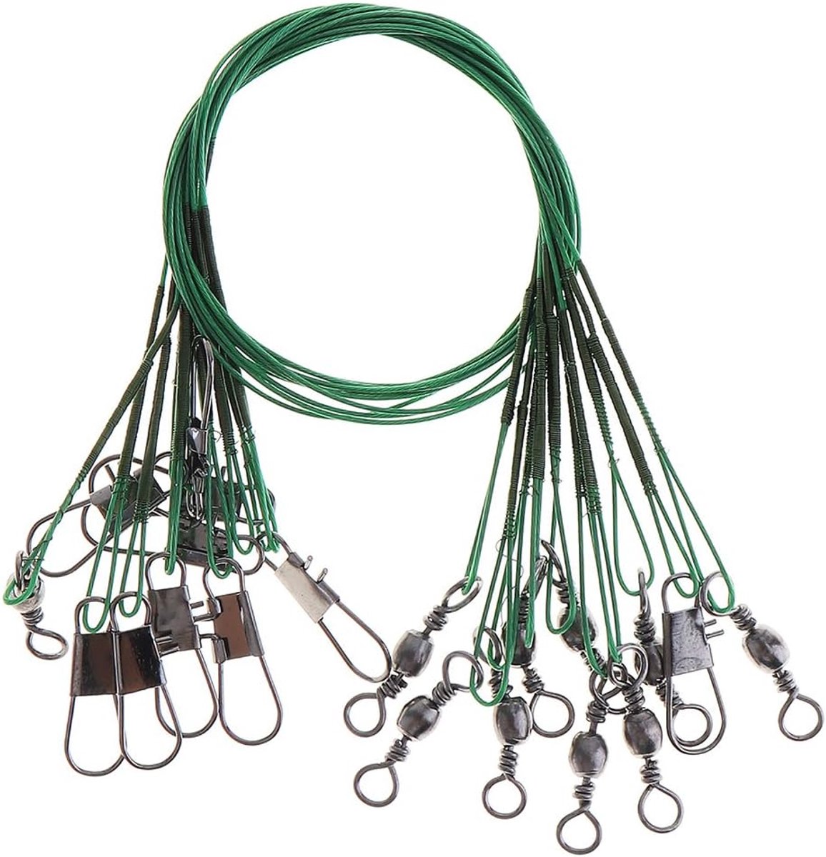 SnelShoppen - 20pcs 15cm Vissnoer Leiders Rvs Vissnoer met Swivels en Snaps, Duurzaam en Sterk voor Zoutwater Visserij, Perfect voor Verschillende Aas