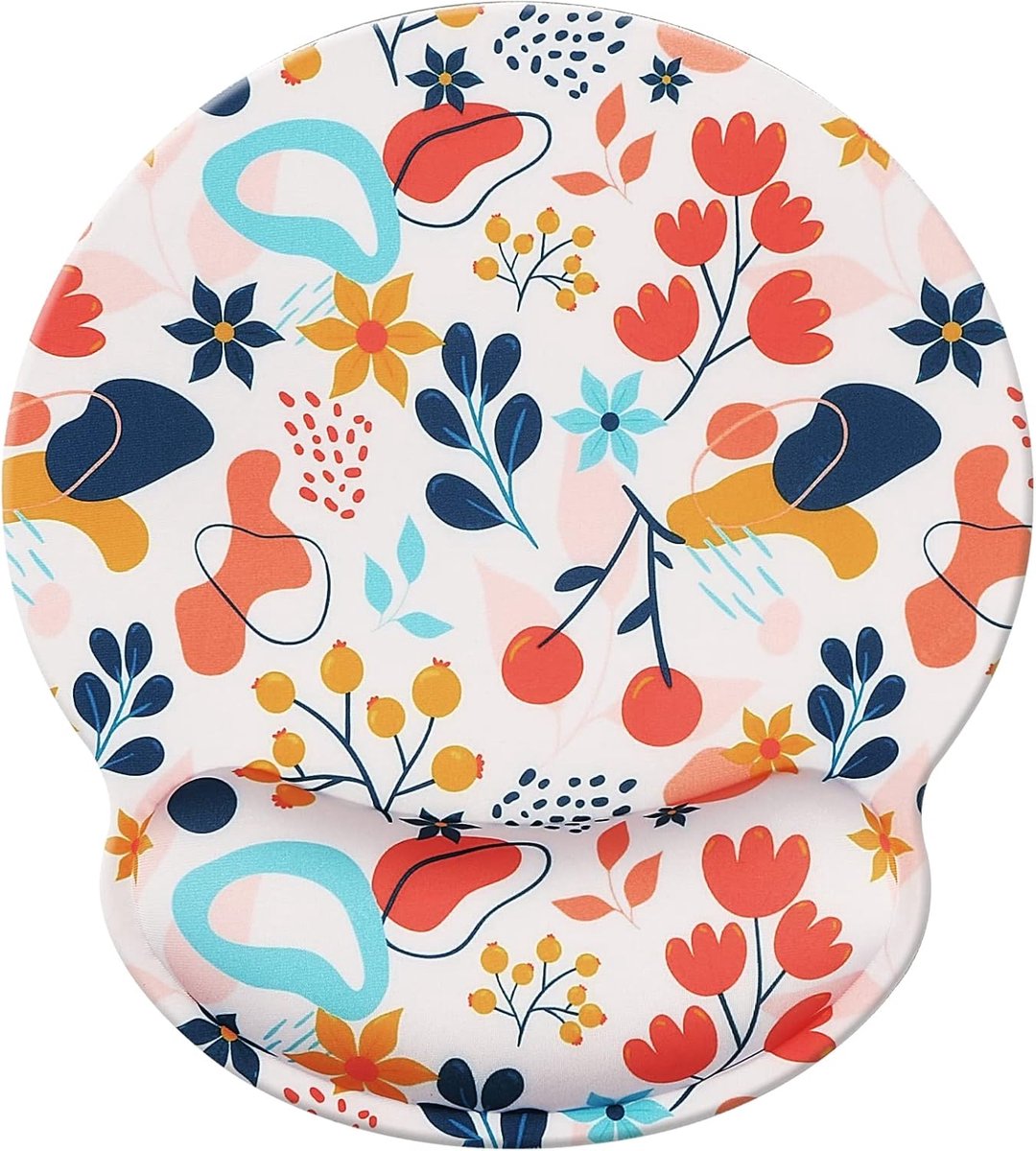 SnelShoppen - Ergonomische Mouse Pad met Polssteun, Comfortabele Geheugenfoam, Antislip, 25x23cm, Rood Bloem Design voor Computer en Kantoor