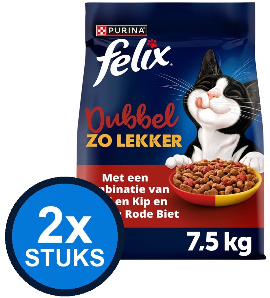 2x Felix - Dubbel Zo Lekker droog adult rund&kip 7,5kg