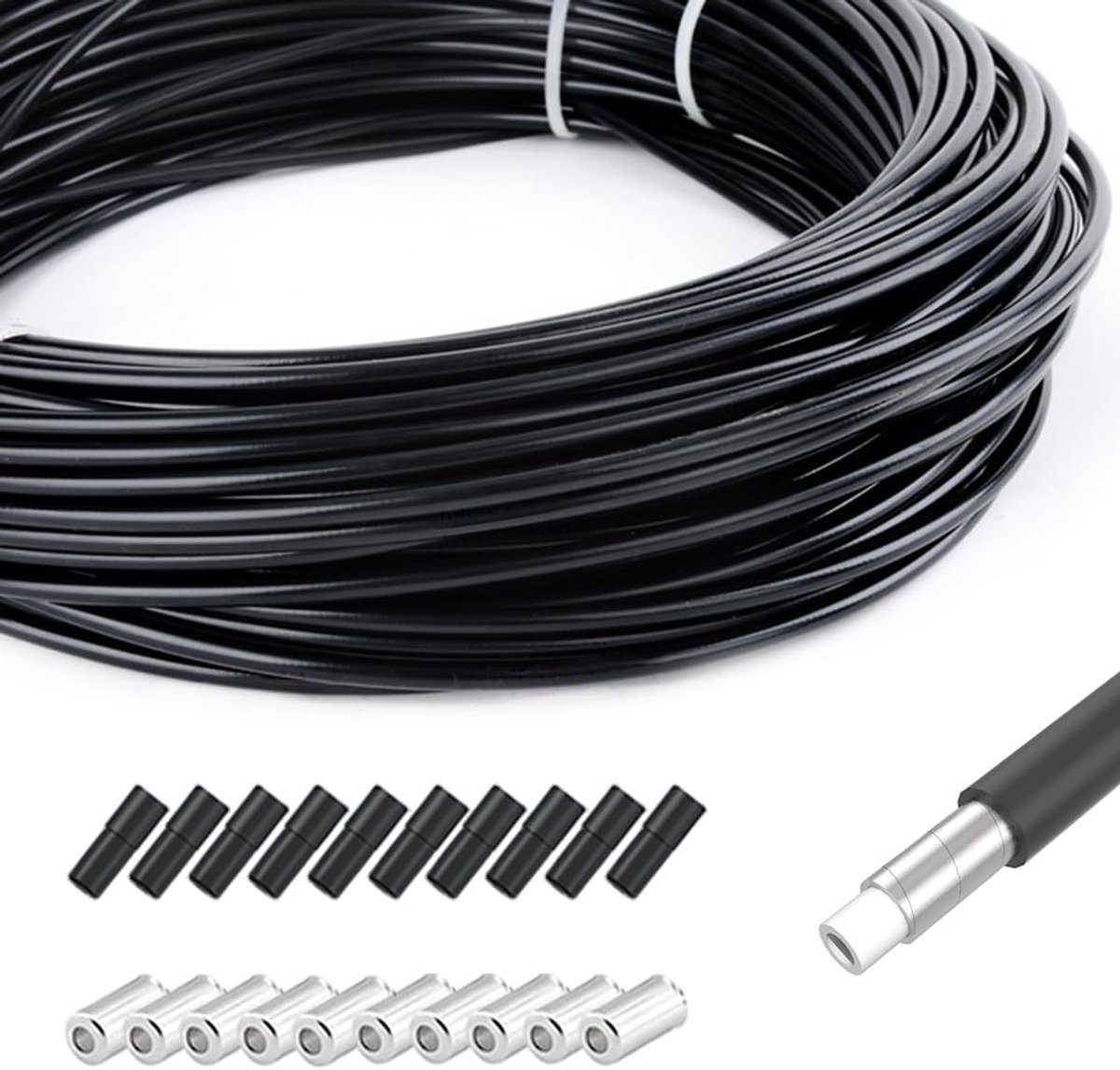SnelShoppen - Fietsslang 10 m, Schakel Kabel met 4 mm Diameter voor Mountainbike, Racefiets, Vervangingskabel, Buitenbedekking met Eindkappen