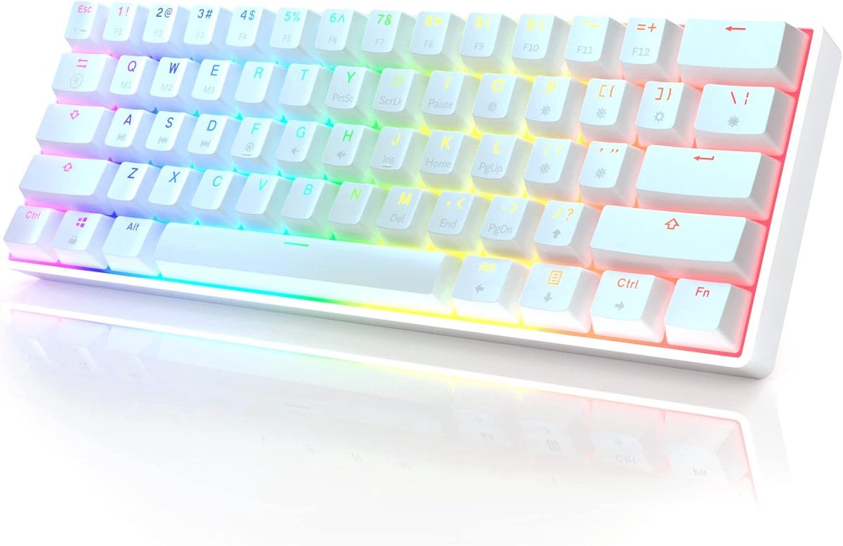 SnelShoppen - GK61 Mechanisch Gaming Toetsenbord - 61 Toetsen RGB Verlicht - Bedraad Programmeerbaar voor PC/Mac - Gateron Optische Switches - Wit