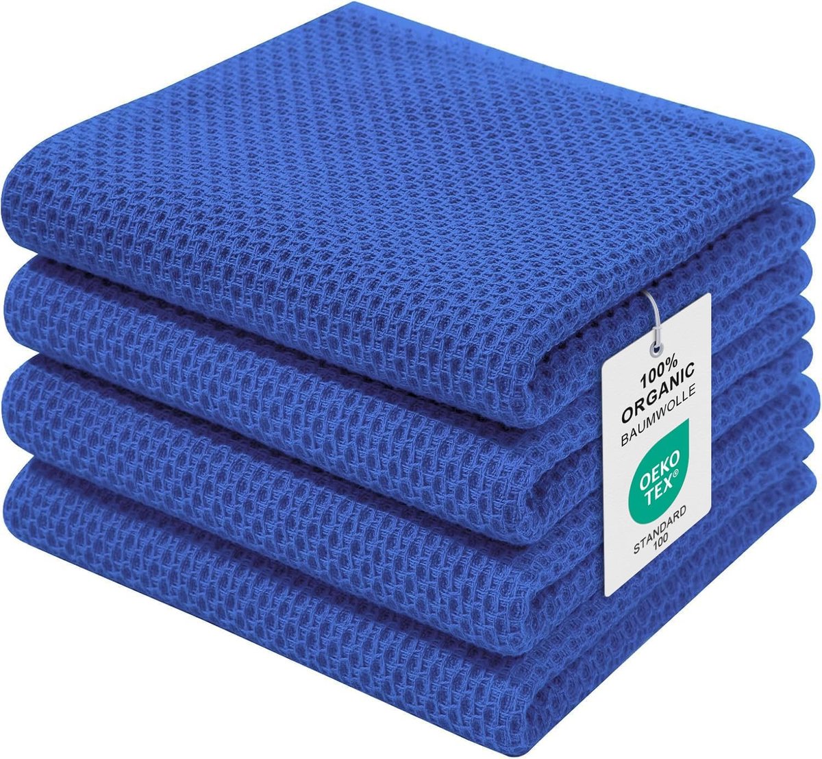 SnelShoppen - 4x Moosfor Keukenhanddoeken 100% Katoen, 32x72 cm, Absorberende Theedoeken, Dikke Premium Afwasdoeken, Blauw, Wafelpatroon, Voor Keuken