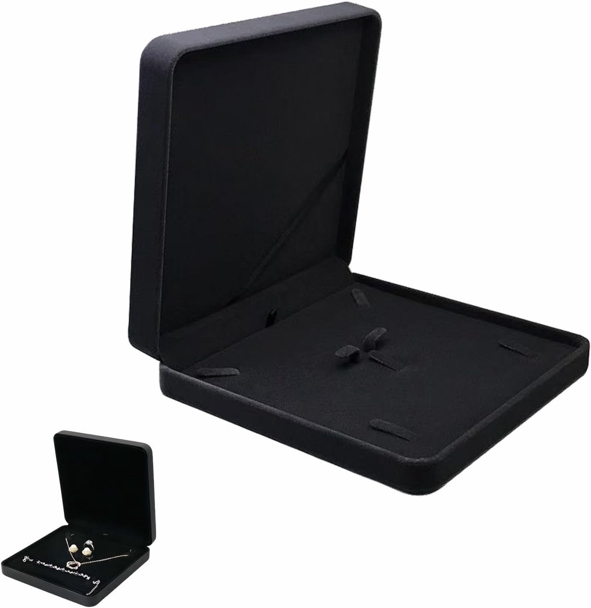 SnelShoppen - Luxe Velvet Sieraden Gift Box - Flanel Grote Necklace Box - Vierkante Sieraden Box voor Vrouwen - Perfect voor Kettingen, Oorbellen, Rin