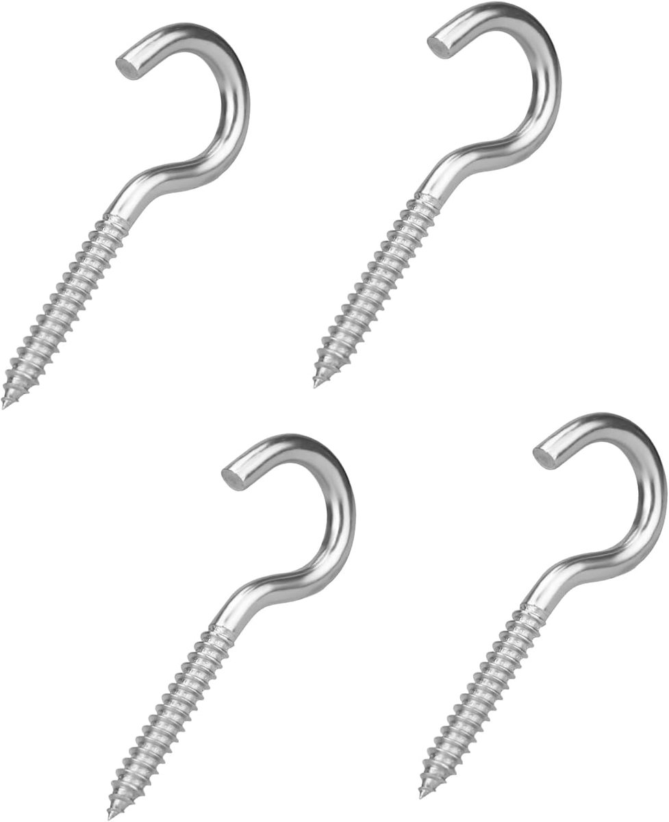SnelShoppen - Set van 4 M8 x 100 mm RVS Schroefhaken - Heavy Duty Haakschroeven voor Hammocks, Zonneschermen, Hangstoelen, Tuin en Kabels