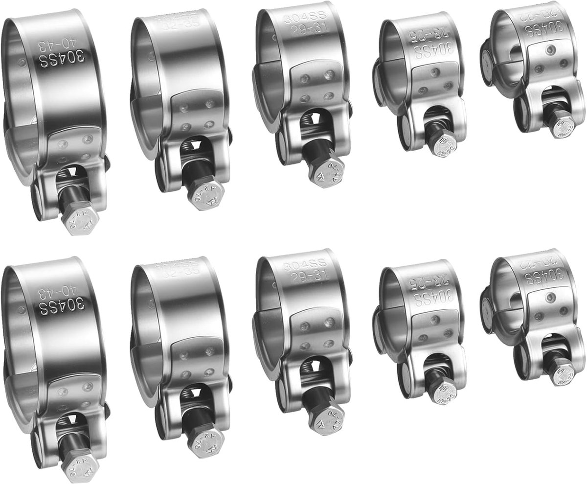 SnelShoppen - Set van 10 RVS Huls Klemmen, Slangklemmen en Buisklemmen, Verstelbare Klemmen 20-43mm, Duurzaam en Corrosiebestendig, Perfect voor Tuin,