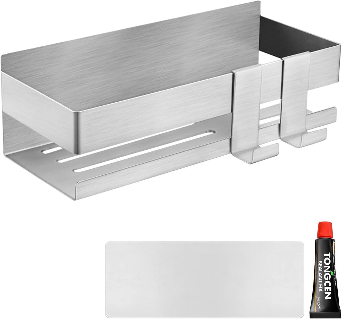 SnelShoppen - Self Adhesive Shower Rack - Badkamer Rek, Doucheplank, Roestvrij Staal, Geborsteld Nikkel, Makkelijk te Installeren, Corrosiebestendig,