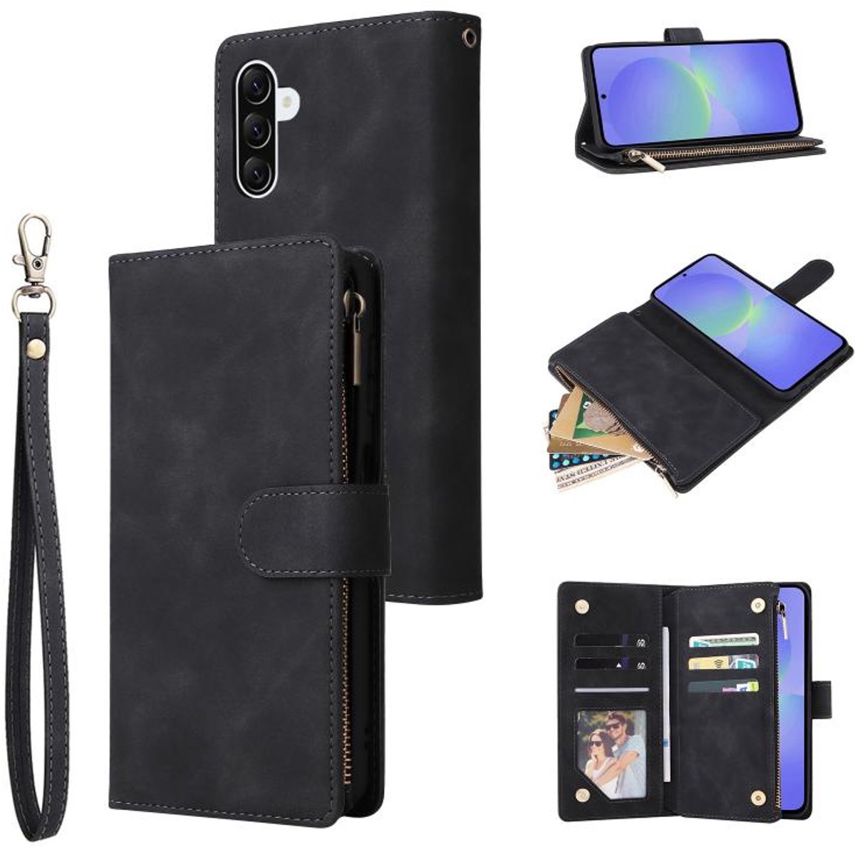Telefoonhoesje geschikt voor Samsung Galaxy A27 5G - Portemonnee met rits - book-case hoesje - ruimte voor 6 pasjes - zwart