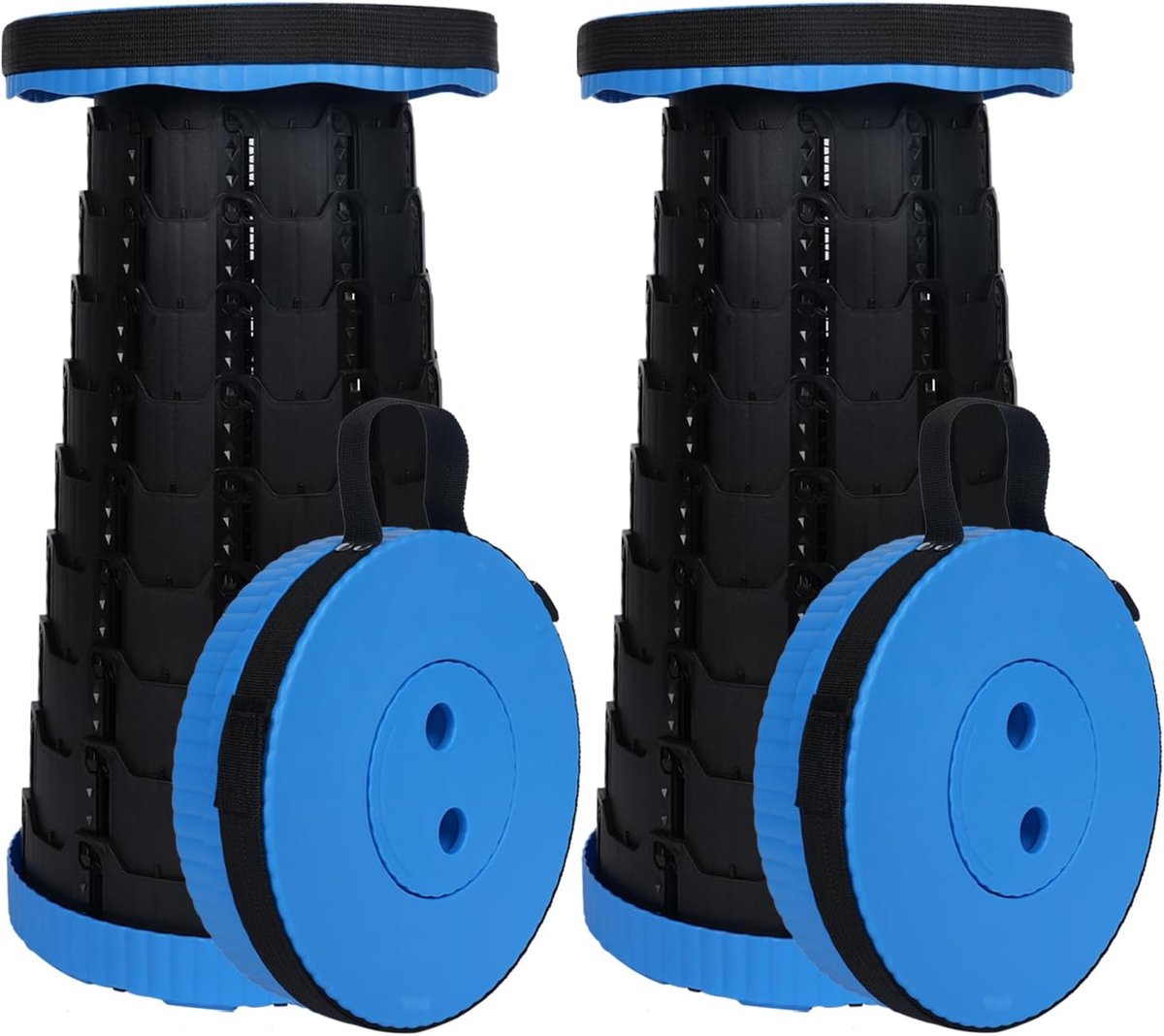 SnelShoppen - Telescopische Campingstoel 6-45 cm Hoogteverstelbaar, 181 kg Draagvermogen, Lichtgewicht en Draagbaar met Schouderband (Blauw - 2-pack)