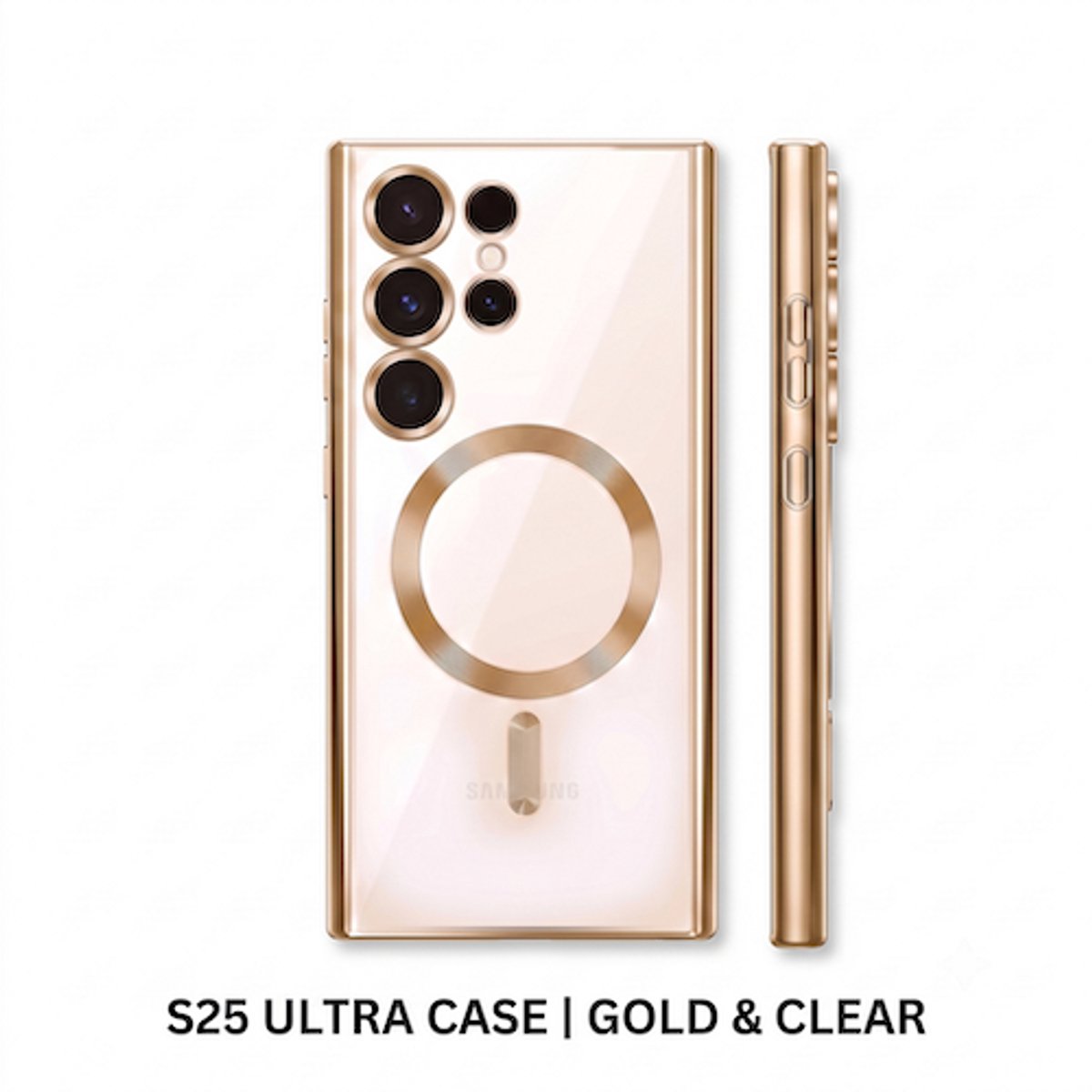 MagSafe Compatible Hoesje Geschikt voor Samsung Galaxy S25 Ultra - Siliconen Backcover met Camera Protector - Goud